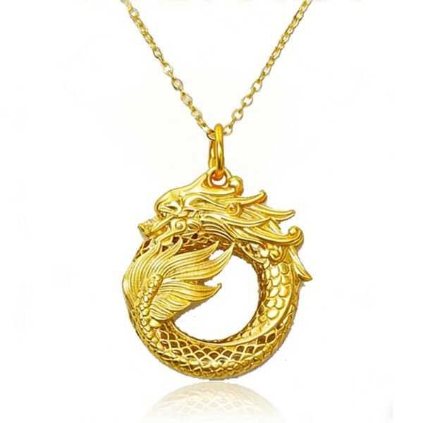 24k Gold Jewelry,Necklace Ouroboros Dragon Eating Its Own Tail Ancient Symbol Of Infinity Double Sided Pendant Necklace