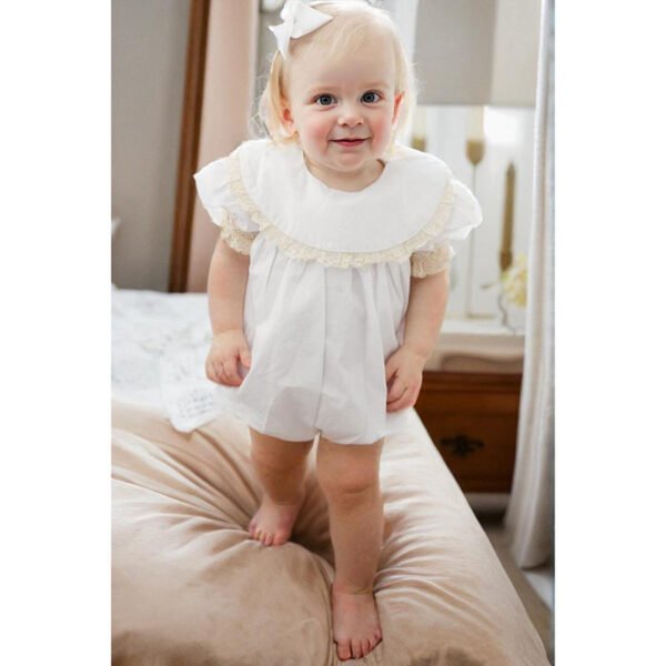 Baby Girl White Lace Romper Soft & Stylish Short Sleeve Bubble Jumpsuit For Wedding Season & Summer