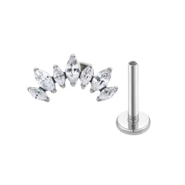 1 Pair Of Women's Earrings, 16 Gauge Implant Grade Titanium Internally Threaded Labret With Marquise And Round CZ Fan Top,Geometric Glow Earrings, Crystal Clusters Blooming