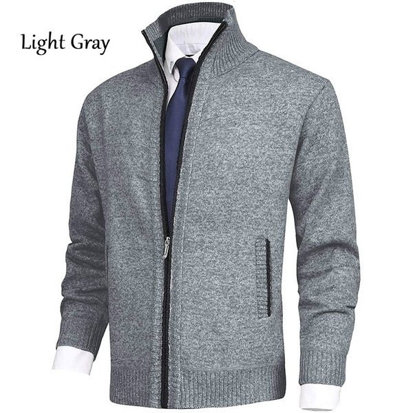 Men's Solid Color Stand Collar Cardigan Sweaters Coat