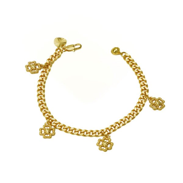 24K Gold Filled Bracelet For Women, FourLeaf Clover Round, Valentines Day Gifts