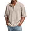 Men's Waffle-Weave Short-Sleeved Shirts Summer Solid Color Lapel Polo Shirt T-Shirt Beach Style Tops