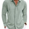 Long Sleeve T-shirt Undershirt Solid Color Long Sleeve Cotton Linen Shirt Men
