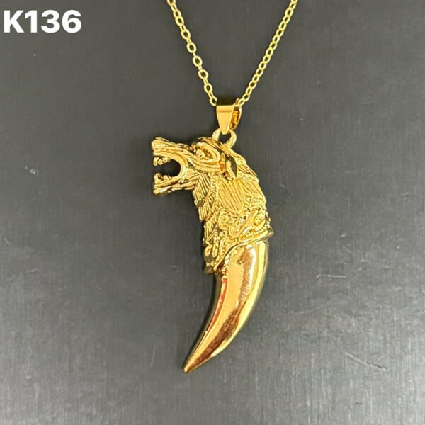 24k Gold Jewelry,Viking Wolf Necklace,Vintage Gothic Tribal Pendant,Punk Style Domineering Fierce Amulet Wolf Head Jewelry